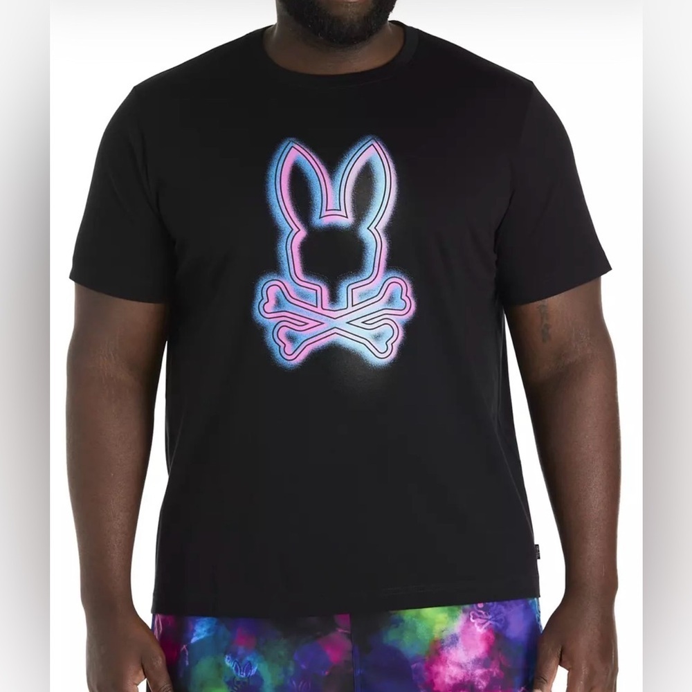Psycho Bunny Andros black rubberized graphic short sleeve crewneck cotton tee XS